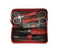 Zwilling 97247-035 Étui de manucure (5 pièces), étui à fermeture éclair en cuir (Rouge), Instruments nickelé