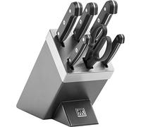 ZWILLING Bloc de Couteaux (7 Pièces), Bloc en Frêne, Couteaux & Ciseaux, Acier Inoxydable Spécial, Manche Plastique, série Twin Gourmet, Gris