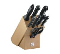 ZWILLING Bloc de couteaux Twin Gourmet, 9 pièces, bloc hêtre, acier inoxydable, manche noir