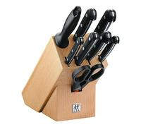 ZWILLING Bloc de Couteaux (9 Pièces), Bloc en Bois de Hêtre, Couteaux & Ciseaux, Acier Inoxydable Spécial, Manche Noir, série Twin Gourmet