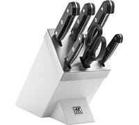 ZWILLING Bloc de Couteaux avec Auto-Affûtage (7 Pièces), Bloc Blanc en Bois de Frêne, Couteaux & Ciseaux en Acier Inoxydable Spécial, Manche Plastique, série Gourmet