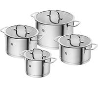 ZWILLING Batterie de Cuisine TrueFlow, 4 Pièces, Acier Inoxydable, Couvercle avec Fonction Verseuse, Adapté à la Chaleur à Induction, Argent