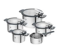 ZWILLING Set de casseroles Simplify en acier inoxydable, 5 pièces, avec tamis intégré dans le couvercle, adapté à l'induction, noir argenté
