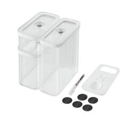 ZWILLING FRESH & SAVE CUBE Set, taille M, ensemble de rangement de 5 pièces comprenant 2x boîtes de conservation CUBE M, cuillère doseuse, étiquettes NFC, Transparent-blanc