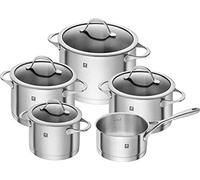 ZWILLING Essence set de casseroles, batterie de cuisine inox 5 pièces avec couvercles en verre, compatible induction, non revêtue, acier inoxydable, argent