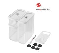 ZWILLING FRESH & SAVE CUBE Set, taille M, ensemble de rangement de 5 pièces comprenant 2x boîtes de conservation CUBE M, cuillère doseuse, étiquettes NFC, Transparent-blanc