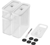 ZWILLING FRESH & SAVE CUBE Set, taille M, ensemble de rangement de 5 pièces comprenant 2x boîtes de conservation CUBE M, cuillère doseuse, étiquettes NFC, Transparent-blanc