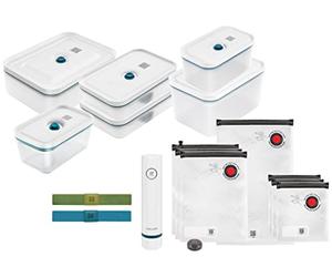 ZWILLING FRESH & SAVE Set de Démarrage Sous Vide 16 Pièces, Plastique, Bleu | Pompe sous vide, boîtes en plastique, lunch box et sacs sous vide en plusieurs tailles