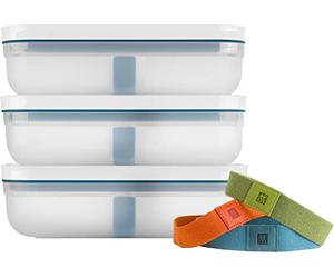 ZWILLING FRESH & SAVE Set de Lunch Box sous Vide 3 Pièces, Taille L, Bleu | En plastique, avec séparateur amovible, pour préparer et conserver les repas