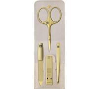 ZWILLING Kit de manucure 4 pièces dans un étui compact en cuir véritable, instruments plaqués or, idéal pour les voyages, acier inoxydable mat, beige, qualité supérieure