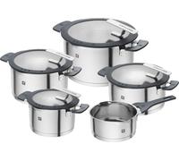 ZWILLING Set de casseroles Simplify en acier inoxydable, 5 pièces, avec tamis intégré dans le couvercle, adapté à l'induction, noir argenté