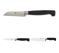 ZWILLING Lot de Couteau à Légumes, Lame : 8 cm + Couteau à Larder/Garnir, Lame : 10 cm Couteau de Chef, Lame: 20 cm, Acier Inoxydable, Manche Noir, série Four Star