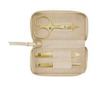 ZWILLING Manucure kit (3 pièces, étui en cuir véritable, set de voyage, avec ciseaux à ongles combinés), Premium, Gold Edition