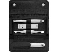 ZWILLING Manucure kit (4 pièces, Étui à bouton-pression, Cuir véritable, Design ergonomique, avec coupe-ongles compact), Premium , noir