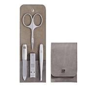 ZWILLING Manucure kit (4 pièces, set professionnel de soins des ongles en cuir véritable avec fermeture éclair, avec coupe-ongles compact), Premium, Taupe