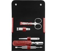 ZWILLING Manucure kit (5 pièces, pour le soin des ongles des mains et des pieds, étui en cuir véritable), Acier inoxydable poli, Édition Croco, Rouge