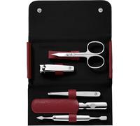 ZWILLING Manucure kit (5 pièces, set de pédicure en taille de voyage, avec coupe-ongles, étui en cuir véritable), Acier inoxydable poli, Rouge