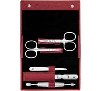 ZWILLING Manucure kit (5 pièces, soin des ongles et pédicure avec étui en cuir véritable avec ciseaux à ongles et ciseaux à cuticules), Acier inoxydable poli, Rouge