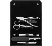 ZWILLING Manucure kit (5 pièces, soin des ongles et pédicure avec étui en cuir véritable avec pince à ongles), Acier inoxydable poli, noir