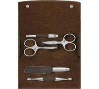ZWILLING Manucure kit (5 pièces, soin des ongles et pédicure, étui de poche en cuir véritable, Précis, avec ciseaux à ongles et ciseaux à cuticules), Premium, Marron