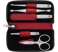 ZWILLING Manucure kit (5 pièces, soin des ongles et pédicure, étui en cuir véritable, précis, set cadeau, avec ciseaux à ongles combinés), Premium, Rouge
