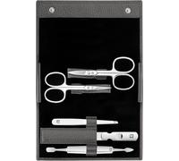 ZWILLING Manucure kit (5 pièces, soins des ongles et pédicure avec étui en cuir véritable avec ciseaux à ongles et ciseaux à cuticules), Acier inoxydable poli, Anthracite