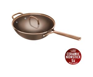ZWILLING Milano 30 cm, Wok avec couvercle en verre, Brun