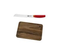 ZWILLING NOW S ROUGE Couteau à pain + Planche à Découper 35 cm x 25 cm Noyer