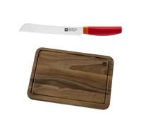 ZWILLING NOW S ROUGE Couteau à pain + Planche à Découper 35 cm x 25 cm Noyer Zwilling