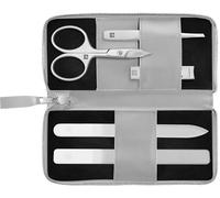 ZWILLING Set de manucure et pédicure 5 pièces, ciseaux à ongles, coupe-ongles, étui en cuir de pomme végétalien, gris