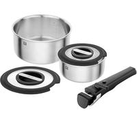 ZWILLING Unlock Batterie de cuisine 5 pièces (casserole 20 + 16 cm, poignée, 2 couvercles en verre), empilable, poignée amovible, acier inoxydable 18/10, pour tous les types de feux, y compris