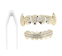 Zwinner Grilles pour Vos Dents, Ensemble de Fausses Dents de Hip Hop électrolytique, Haut Et Bas Vampire Fangs Grillz, Halloween Festival Dents Décoration Brace pour Femmes Hommes Enfants(Or)