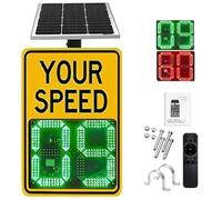 ZWJABYY Panneau de limitation de Vitesse à énergie Solaire 50,8 x 71,1 cm/61 x 89,9 cm avec Accessoires, Panneau d'avertissement de Vitesse à LED avec rétroaction Radar et rétroaction Yellow-24×35in