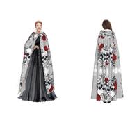ZWLPNZZD Cape à capuche longue et confortable avec imprimé tête de mort et fleur pour Halloween, jeux de rôle, et plus encore, noir, taille unique