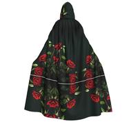 ZWLPNZZD Cape à capuche longue et confortable imprimée (roses rouges) pour Halloween, jeux de rôle, fête, cosplay, costume pour homme et femme