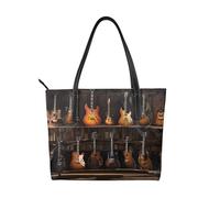 ZWLPNZZD Sac à main imprimé guitare en cuir PU de haute qualité, imperméable et durable, parfait pour les voyages, le travail et les loisirs, Noir/blanc, One Size