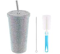 ZWMBYN Gobelet à paillettes clouté avec couvercle et paille, 500 ml, gobelet isotherme en acier inoxydable avec paille en diamant pour femme