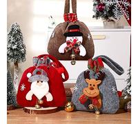 ZWMBYN Lot de 3 sacs cadeaux de Noël avec cordon de serrage, sacs cadeaux de Noël en peluche 3D, Père Noël, bonhomme de neige, cerf avec cordon de serrage pour fournitures de fête de Noël