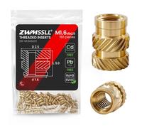 ZWMSSLL Lot de 150 inserts filetés M1,6 x 5 x 2,5 mm pour composants d'impression 3D et pièces en plastique, écrous moletés métriques en laiton