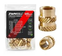 ZWMSSLL Lot de 30 inserts filetés M8 pour composants d'impression 3D et pièces en plastique, écrous moletés métriques en laiton M8 x 8 x 10 mm