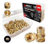 ZWMSSLL Lot de 60 inserts filetés 8#-32 - 32 x 7/16 x 6,3 - Écrous moletés en laiton pour composants d'impression 3D et pièces en plastique