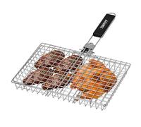ZWMYF Panier de barbecue robuste en acier inoxydable pour camping et barbecue - Grille de barbecue pliable, portable avec poignée amovible - Maille anti-adhésive pour poissons, légumes, crevettes