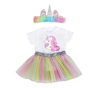 ZWOOS Vêtements de Poupée pour New Born Baby Poupée, Barboteuse Licorne et Jupe et Bandeau pour Poupée 35-45 cm, Lot de 3