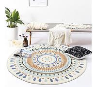 Zwpily Tapis Rond en Coton de Style Bohème, Géométrique, 3.14m², Beige