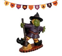 Zwpontia Figurine de sorcière d'Halloween | Figurine de sorcière de bureau avec balai, statue de collection en résine pour centre de table, armoire, cheminée, fenêtre de magasin, maison hantée