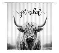 ZWSMZW Highland Cow Shower Curtain Grey Rustic Cattle Bull Western Wild Animal Get Naked Country Farmhouse Funny Cabin Bathroom Decor Fabric Curtains with Hooks