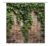 ZWSMZW Rideau de Douche Motif Feuilles Vertes Mur de Brique Jardin Paysage Nature Plante Rustique Campagne Rouge Marron Mur de Pierre créative décoration de Salle de Bain Rideaux en Tissu avec