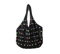 ZWTPGKRD Bohomian Sac à bandoulière en crochet pour femme avec perles colorées et sac à main de grande capacité, Noir , As shown in the picture (error 1-54cm)