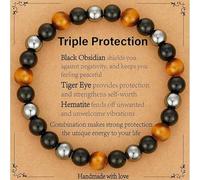 ZWTPGKRD Bracelet extensible en obsidienne naturelle avec perles et œil de tigre, réglable, fabriqué à la main, pour le bien-être, bijou unisexe réglable avec pierres précieuses, taille unique, Comme