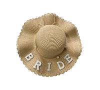 ZWTPGKRD Chapeau de mariée avec perles pour mariée/MRS Lettre Décors Extérieur Résistant au soleil Chapeau de paille tissé pour prendre des photos, BRIDE marron, Taille unique